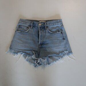 Womens Agolde Style A026B-1141 Parker Blue Distressed Button Fly Denim Shorts 23